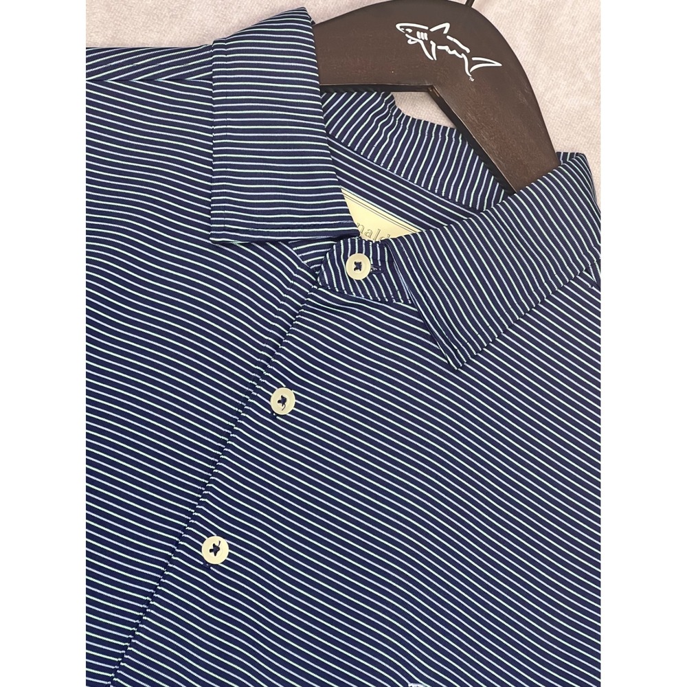 Donald Ross Polo Shirt Mens Medium Blue Striped Excellent Performance Golf BC